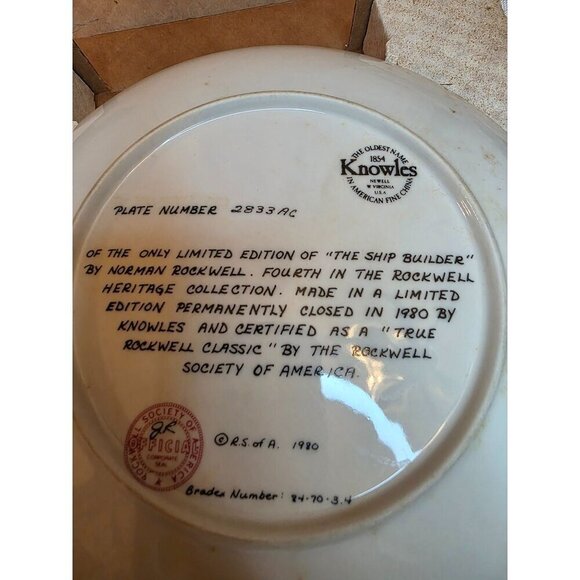 Norman Rockwell "The Ship Builder" Limited Edition Collector Plate - Picture 7 of 16